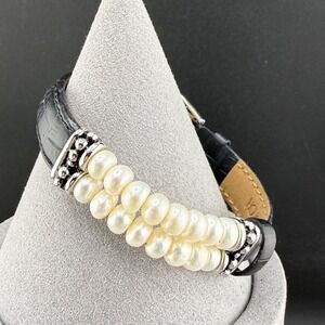 Vintage Honora Bracelet Pearl Leather Band Buckle 7"